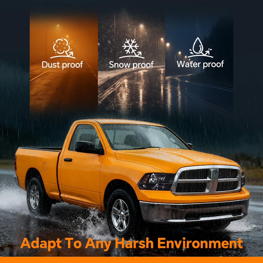 G-PLUS Headlights Assembly Front Headlamp Fit Dodge Ram 1500 2500 3500 2009-2012(New Body Style),Only Fit Factory Quad Style, Clear lens Black Housing Amber Reflector