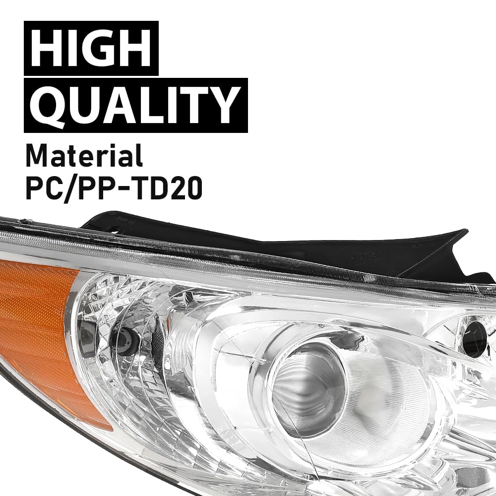 G-PLUS Headlights Assembly Left & Right Side Halogen Compatible with Sonata 2011-2014 Clear Lens Chrome Housing Amber Reflctor Bumper Headlamps,faros delanteros