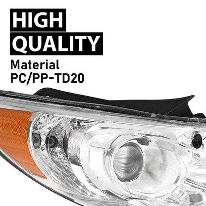 G-PLUS Headlights Assembly Left & Right Side Halogen Compatible with Sonata 2011-2014 Clear Lens Chrome Housing Amber Reflctor Bumper Headlamps,faros delanteros
