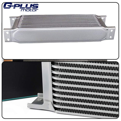 30 Row AN10-10AN Universal Aluminum Engine Transmission Oil Cooler Kit + Oil Filter Relocation Kit Silver