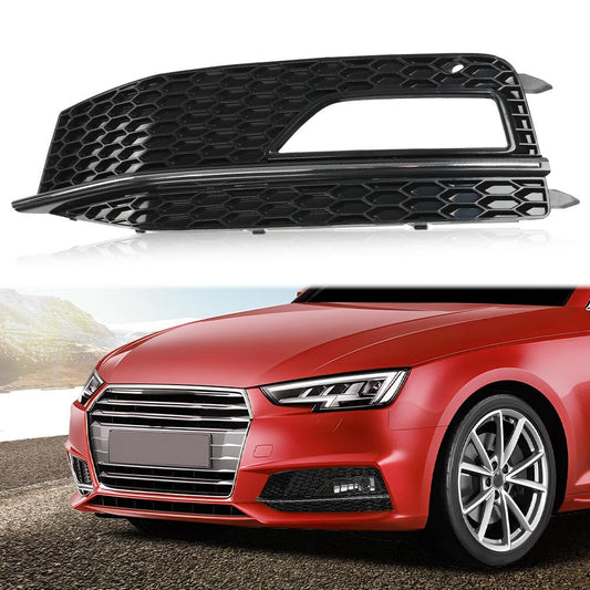 G-PLUS Front Bumper Fog Light Grilles Cover Trim Honeycomb Black with Black Ring Compatible with Audi A5 S-line/S5 2013-2017/Only Fit for S-Line Bumpers, NOT for Standard Bumpers 8T0807681M 8T0807682M