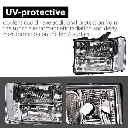 G-PLUS Headlights Assembly, Fit 2007-2013 GMC Sierra 1500/2007 2008 2009 2010 2011 2012 2013 2014 GMC Sierra 2500 HD/3500HD Headlamps,Clear Lens Chrome Housing Clear Reflector,faros delanteros