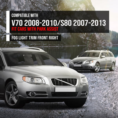 G-PLUS Fog Light Trim Front Right Compatible with Volvo V70 2008-2010 / S80 2007-1013 Fit Cars with Park Assist 34430920 Chrome Black