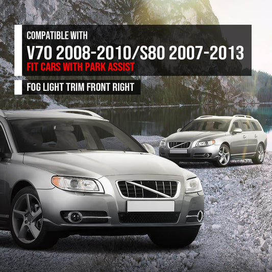 G-PLUS Fog Light Trim Front Right Compatible with Volvo V70 2008-2010 / S80 2007-1013 Fit Cars with Park Assist 34430920 Chrome Black