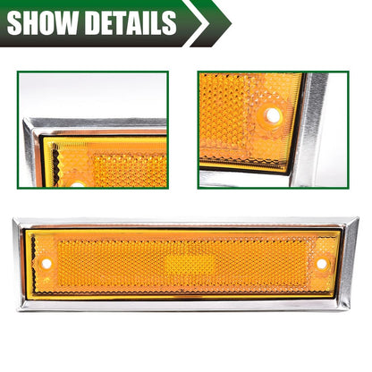 G-PLUS Front Side Marker Lights Assembly Compatible With 1981-1991 Chevy Blazer/GMC Jimmy C/K R Pickup,915557,915558 Side Chrome Bezel Marker Lamps Pair (Orange Lens)