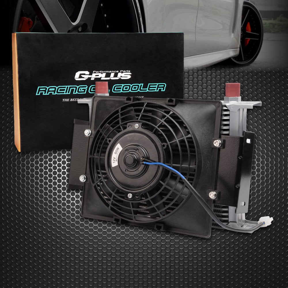 Universal 25 Row 10AN-10AN Aluminum Engine Transmission Oil Cooler Kit + 7" Fixed Engine Cooling Fan