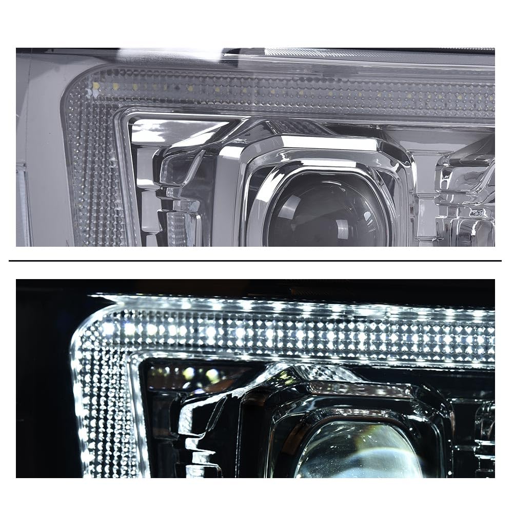 G-PLUS LED Headlights Assembly Fit Chevy Tahoe Avalanche Subarban 1500 2500 2007-2014 DRL Corner Turn Signal Headlamps Set Pair Left & Right Smoky Lens Chrome Housing Clear Reflector,faros delanteros