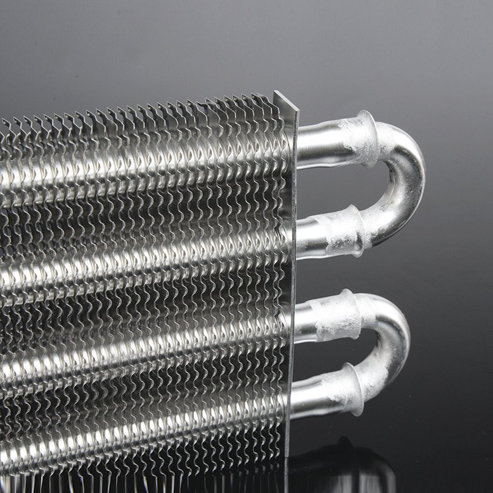 G-PLUS 4 Row AN6 Radiator Remote Aluminum Transmission Racing Oil Cooler + Oil Hose Mounting Kit Universal For Cars Trucks Silver