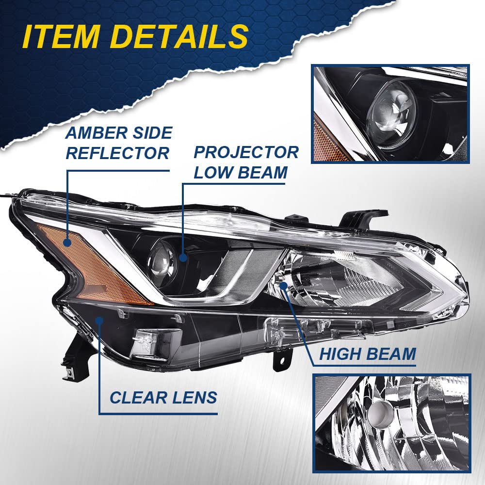 G-PLUS Projector Headlights,Fit 2019 2020 Nissan Altima 4-Door Sedan S SL SV SR ONE,(ONLY For Factory Halogen Headlights),Automotive Headlamps Chrome Housing,Passenger Side (Right),faros delanteros