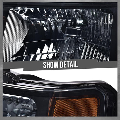 G-PLUS Headlights Assembly, Compatible with 2009 2010 2011 2012 2013 F150(NOT Fit LED Style,Only Fit without LED Style) bumper Headlamp, Smoky lens Chrome Housing Amber Reflector