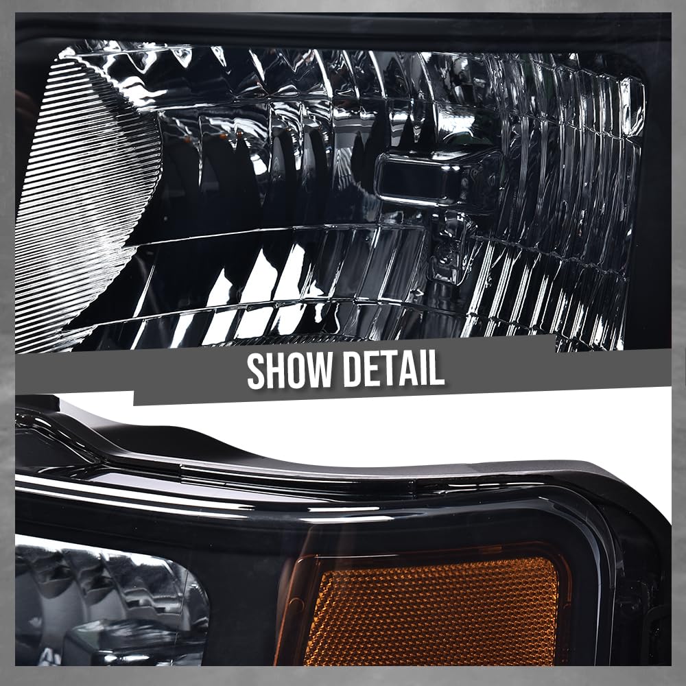 G-PLUS Headlights Compatible with Ford F150 2009-2014(Only Fit w/o LED Style) Headlamps Assembly,Left & Right Smoky Lens Black Housing Amber Reflector,faros delanteros