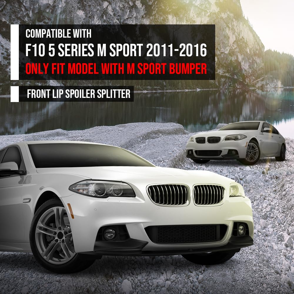 G-PLUS Front Bumper Lip Splitter Spoiler Compatible with BMW F10 5 Series M Sport 2011 2012 2013 2014 2015 2016, Only Fit Model with M Sport Bumper Front Lip Spoiler Splitter Black