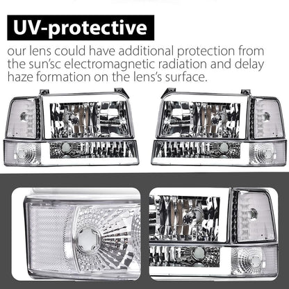 G-PLUS LED DRL Headlights, Compatible with 1992-1996 Ford Bronco F150 F250 F350(Fits Models with Halogen Headlights Only) Bumper Headlamp, Smoky lens Black Housing Clear Reflector