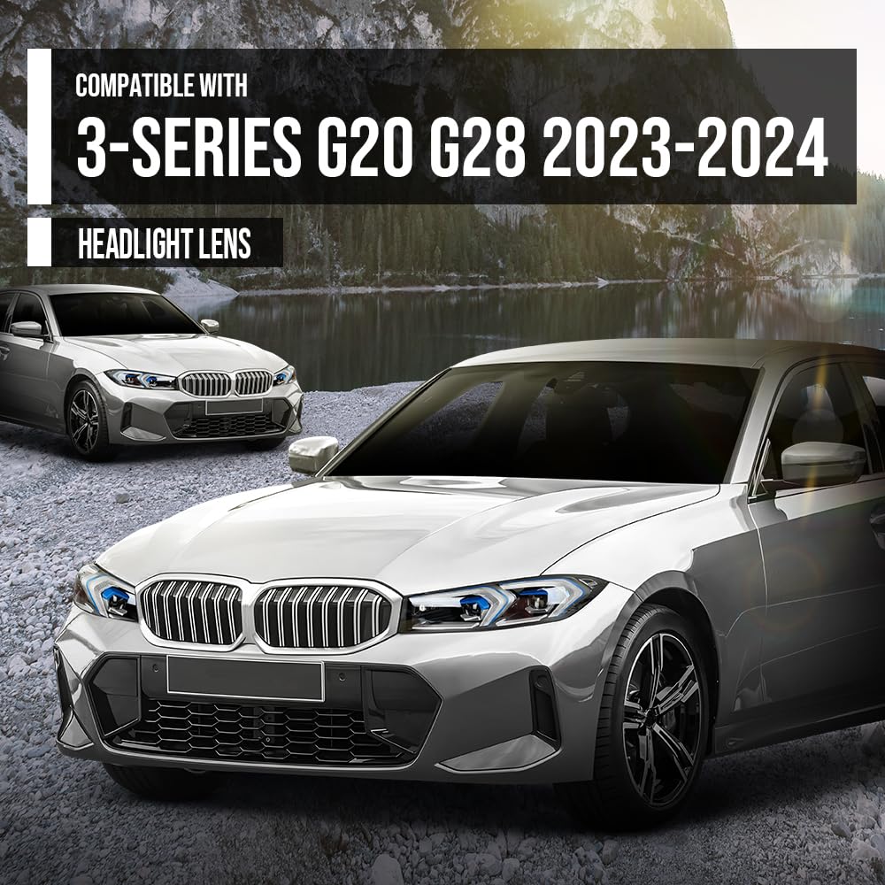 G-PLUS Headlight Lens Cover+Sealant Glue Compatible with BMW 3 Series G20 G21 2023-2024 Left & Right Pair Front Headlamp Lens Cover Clear