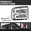 G-PLUS LED DRL Headlights, Compatible with 2005 2006 2007 Ford F250 F350 F450 F550 Super Duty Bumper Headlamps, Clear Lens Chrome Housing Amber Reflector