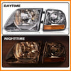 G-PLUS Headlights Assembly Left & Right Compatible with Ford Expedition 1997-2002; Fit Ford F150 1998-2003; Fit Ford F250 1988-1999 FO2520170, FO2521170 Clear lens Chrome Housing Amber Reflector