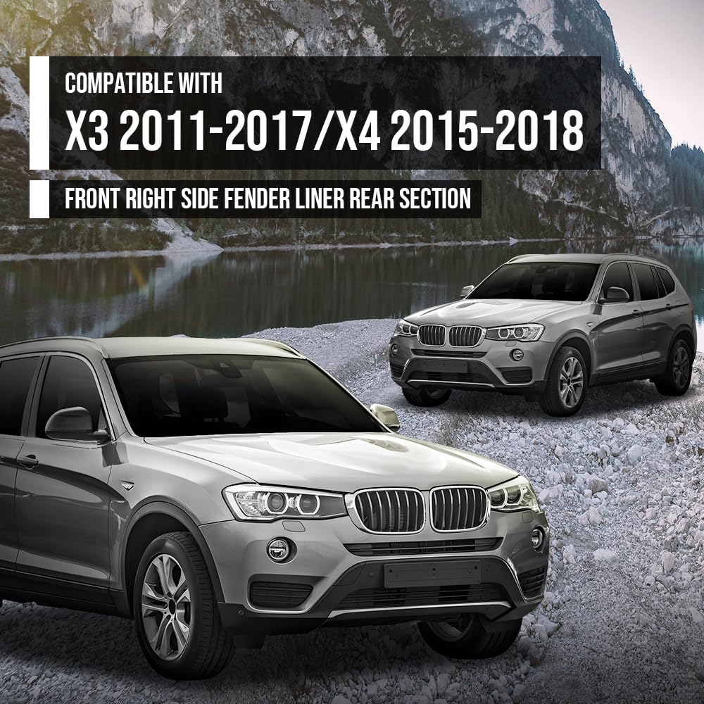 G-PLUS Fender Liner Front Right Side Rear Section Compatible with BMW X3 2011-2017 Fit BMW X4 2015-2018 BM1249127, 51717213644 Black