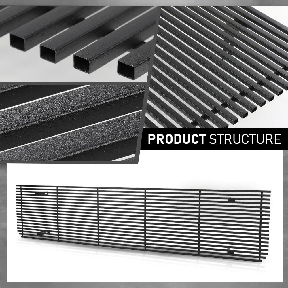 G-PLUS Front Bumper Billet Grille Stainless Compatible with Chevy Blazer Suburban C/K Pickup 1973-1980, Fit GMC C/K Pickup Suburban 1973-1980 Black Grill