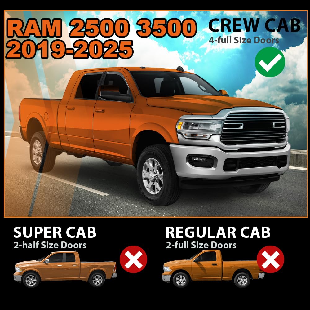G-PLUS in-Channel Side Window Vent Visor Deflectors Rain Guards Compatible with Dodge Ram 2500 3500 Mega/Crew Cab 2019-2026 Impact-Resistant PMMA 4 PCS Smoky
