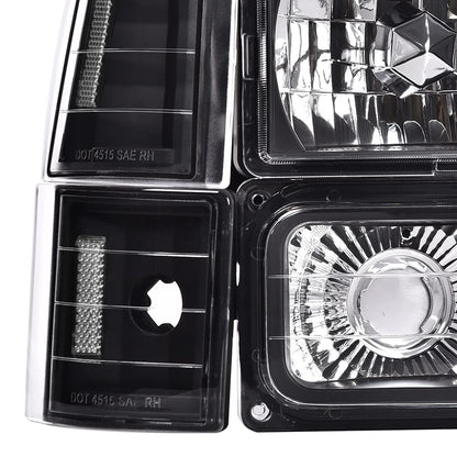 G-PLUS Headlights Assembly w/Bulbs Fit Chevy Suburban C1500 C2500 K1500 K2500 1994-1999, Fit GMC C2500 K2500 1994-2000, Left & Right Headlamps Assembly, Clear Lens Black Housing Clear Reflector