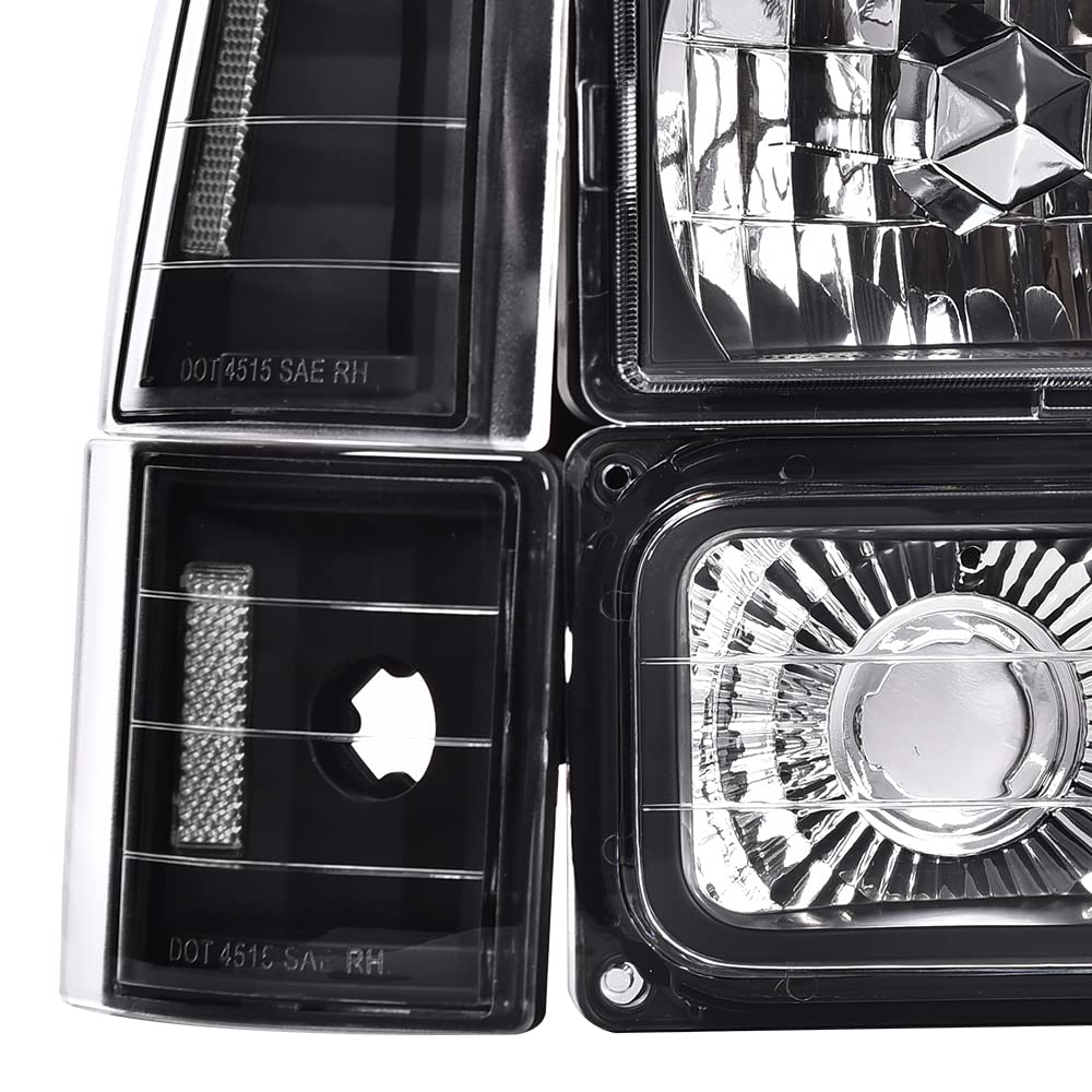 G-PLUS Headlights Assembly w/Bulb Fit GMC C10 truck 1994 1995 1996 1997 1998/Fit GMC Sierra Suburban Yukon 1994-1998 Clear Lens Black Housing Clear Reflector 5977460 Bumper Headlamps,faros delanteros