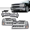 G-PLUS LED DRL Headlights & Fog Lights Compatible With 1999-2002/Chevy Silverado 1500/2500 2000-2006/Suburban Tahoe 1500 2500 Headlamps & Fog Lamps 6pcs Chrome Housing Amber Reflector,faros delanteros