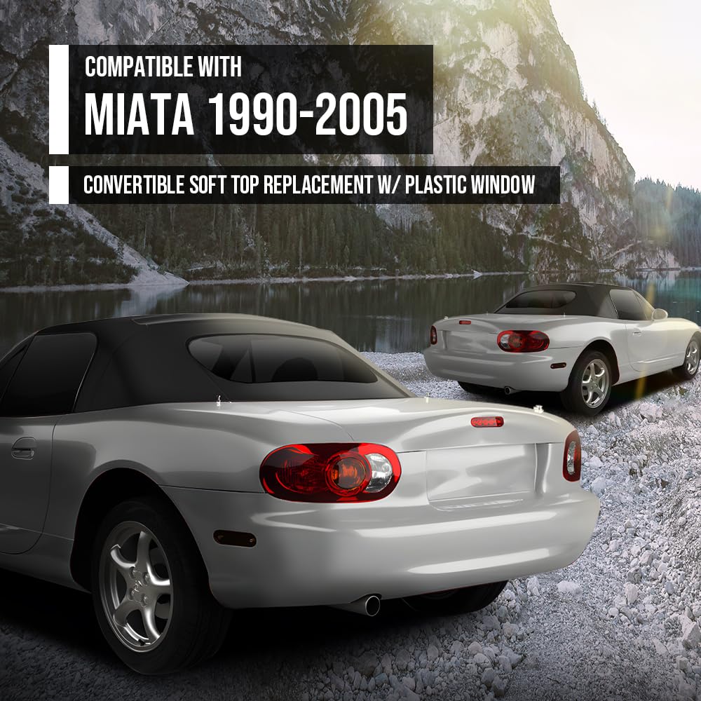 G-PLUS Convertible Soft Top w/Plastic Window Compatible with Mazda Miata 1990-2005 Black