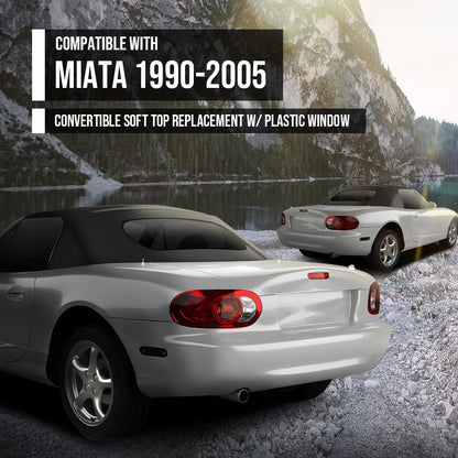 G-PLUS Convertible Soft Top w/Plastic Window Compatible with Mazda Miata 1990-2005 Black