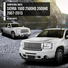 G-PLUS LED Dual Projector Headlights for GMC Sierra 1500 2500HD 3500HD Clear Chrome Clear Front View