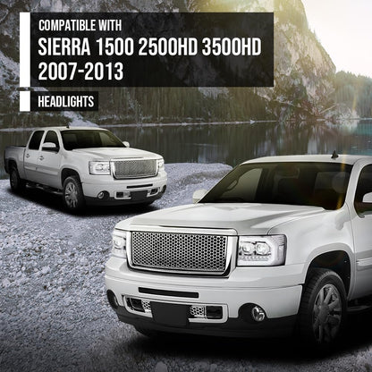 G-PLUS LED Dual convex Projector Headlights,Fit 2007-2013 GMC Sierra 1500/Fit GMC Sierra 2500HD 3500HD 2007-2014 Headlamps Assembly,Left&Right Clear Lens Chrome Housing Clear Reflector