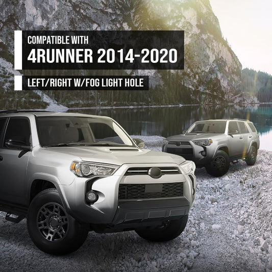 G-PLUS Fog Light Trim Set Left & Right w/Fog Light Hole Compatible with Toyota 4Runner (submodel: Limited, SR5) 2014 2015 2016 2017 2018 2019 2020 5212735100, 5212835080 Black