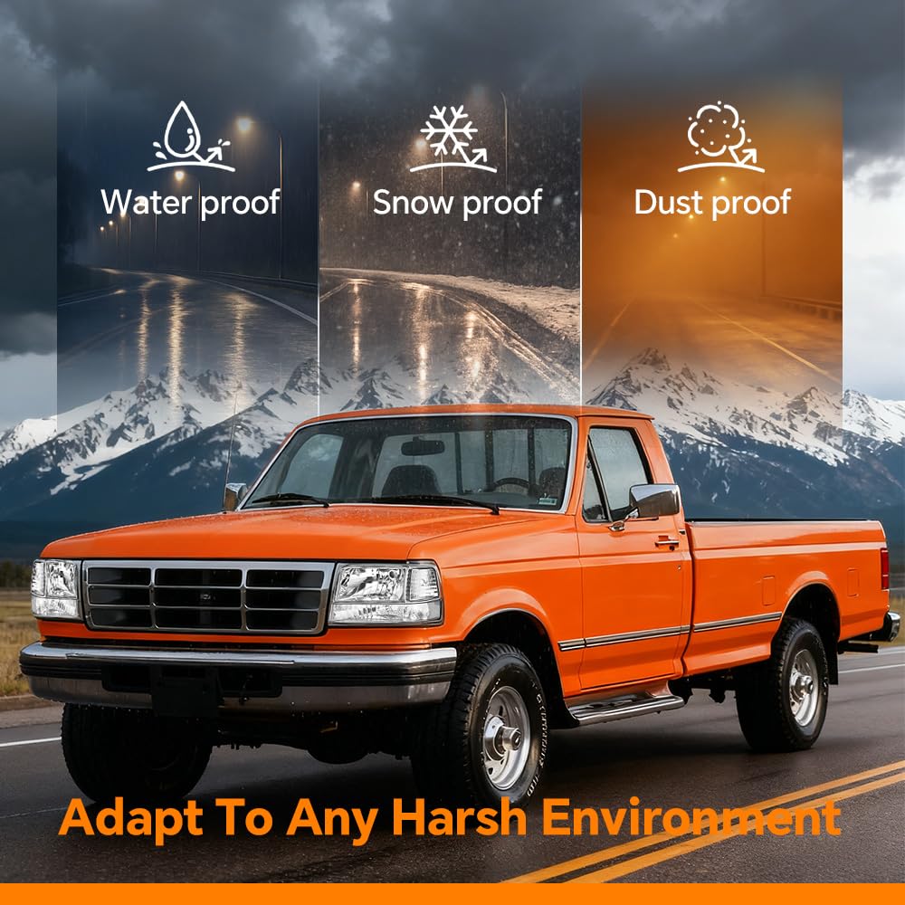 G-PLUS Headlights Fit 1992-1996 Bronco/1992-1996 Ford F150 F250 F350 Super Duty,97 9th Old Body Style Headlamps w/Corner Signal Clear Lens Chrome Housing Clear Reflector,faros delanteros
