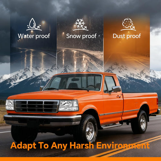 G-PLUS Headlights Fit 1992-1996 Bronco/1992-1996 Ford F150 F250 F350 Super Duty,97 9th Old Body Style Headlamps w/Corner Signal Clear Lens Chrome Housing Clear Reflector,faros delanteros
