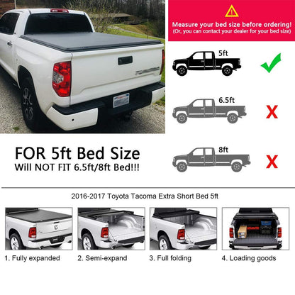 G-PLUS Lockable Tri-Fold 5ft 5'' Soft Truck Tonneau Bed Cover Compatible with Toyota Tacoma 2016-2021 Styleside Short Bed