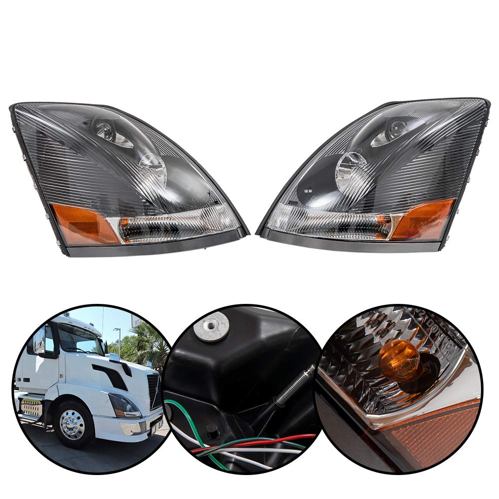 G-PLUS Headlights Assembly Compatible With 2004-18 Volvo VNL/VNM,Bezel Aero Lens Upgrade Headlights (Black Passenger & Driver(Left+Right)) Bumper Headlamps,faros delanteros
