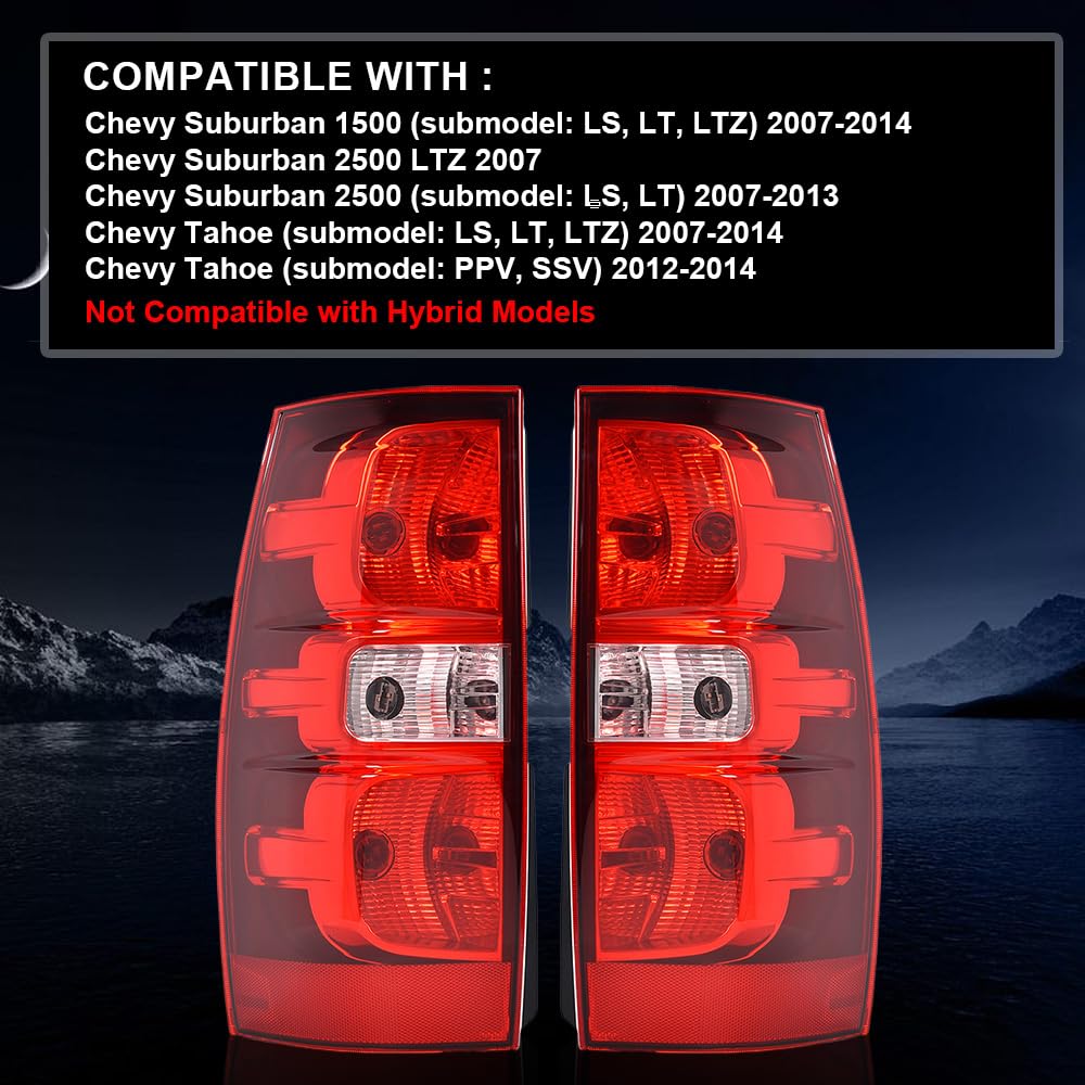 G-PLUS Tail Lights Brake Lamps w/Harness,Compatible with Chevy Suburban 1500 2007-2014/Fit Chevy Suburban 2500 LTZ 2007,Left and Right Luces Traseras Rear Brake Lamps Assembly Faros Traseros