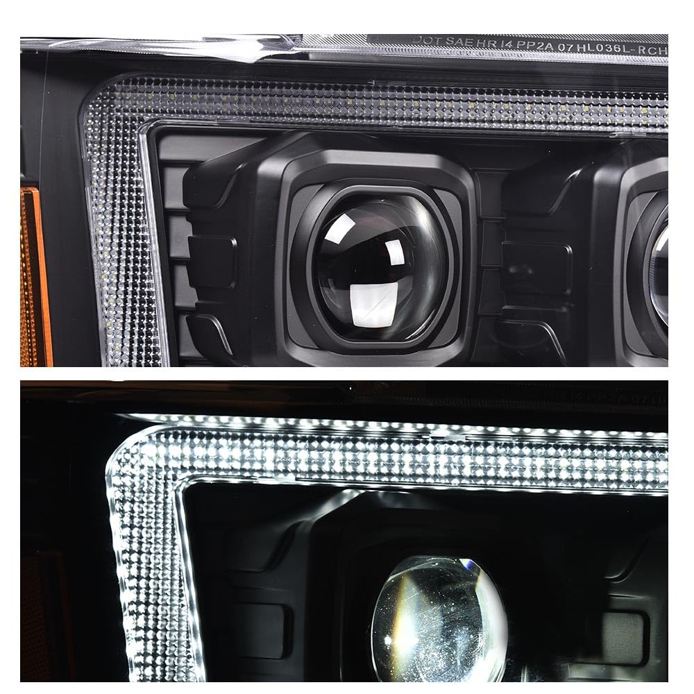 G-PLUS LED Headlights Assembly Fit Chevy Tahoe Avalanche Subarban 1500 2500 2007-2014 DRL Corner Turn Signal Headlamps Set Pair Left & Right Clear Lens Black Housing Amber Reflector,faros delanteros