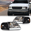 G-PLUS LED DRL Headlights Compatible with Ford Expedition 1997-2002/Fit F150 1998-2003/Fit F250 1997-1999 Clear Lens Black Housing Amber Reflector Left & Right