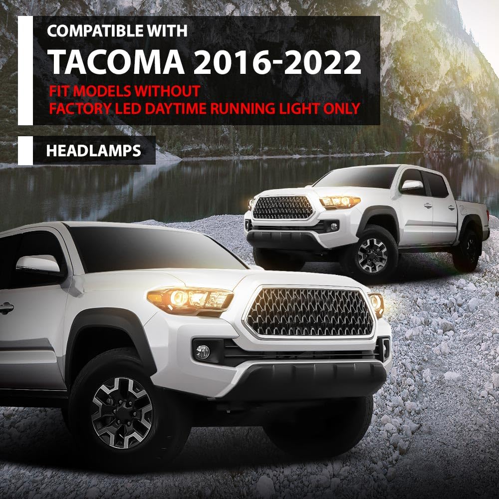 G-PLUS Headlights Compatible with 2016-2022 Toyota Tacoma,Headlamps w/o LED DRL Clear Lens Black Housing Amber Reflector, Left Driver & Right Passenger TO2502243, TO2503243 faros delanteros