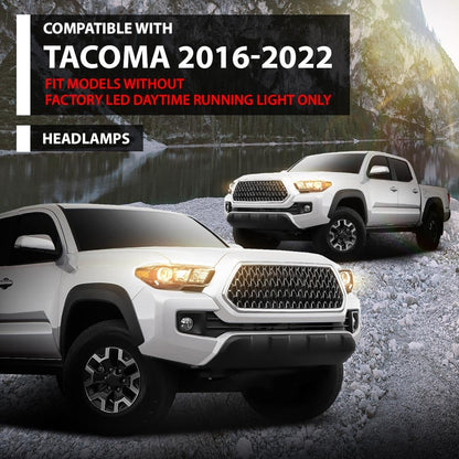 G-PLUS Headlights Compatible with 2016-2022 Toyota Tacoma,Headlamps w/o LED DRL Clear Lens Black Housing Amber Reflector, Left Driver & Right Passenger TO2502243, TO2503243 faros delanteros
