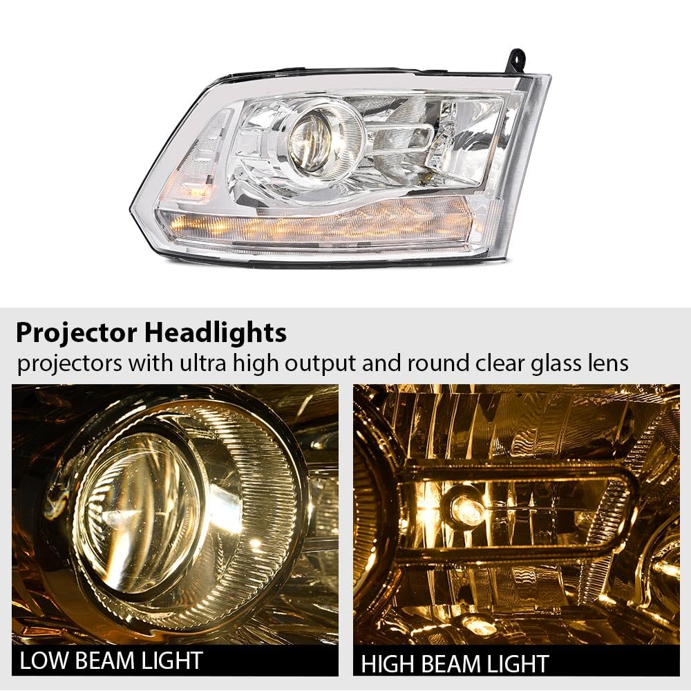 G-PLUS LED Bar Plank Headlights HEADLIGHTS | Fit Dodge Ram 1500 2500 3500 2013-2018 Projector Headlight Clear Lens Clear Housing Clear Reflector CH2503217 55277409AD Bumper Headlamps,faros delanteros Assembly