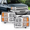 G-PLUS LED Headlights Assembly,Compatible with Chevy Silverado 1500 2007-2013/Fit 2007-2014 Chevy Silverado 2500 3500 & HD Bumper Corner Headlamp W/o Bulbs Clear Lens Chrome Housing Amber Reflector