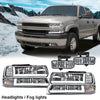 G-PLUS LED DRL Headlights & Fog Lights Compatible With 1999-2002/Chevy Silverado 1500/2500 2000-2006/Suburban Tahoe 1500 2500 Headlamps & Fog Lamps 6pcs Chrome Housing Amber Reflector,faros delanteros