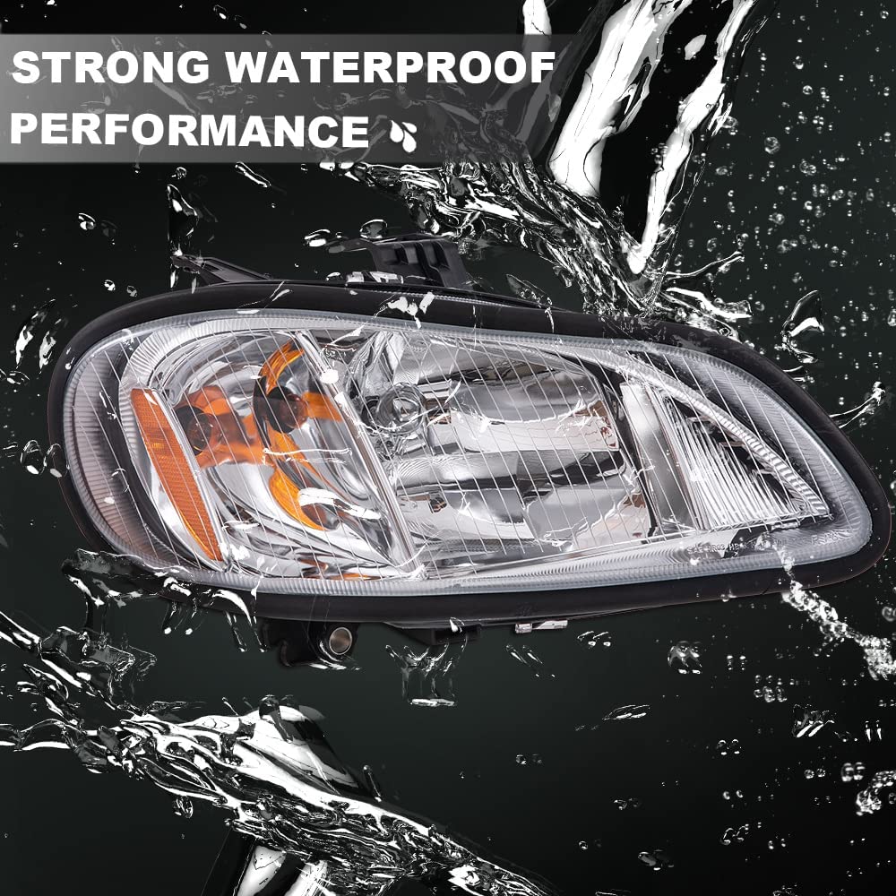 G-PLUS Headlights Assembly, Compatible with 2005-2012 Freightliner M2 Models Right Bumper Headlamps, Clear Lens Chrome Housing Amber Reflector