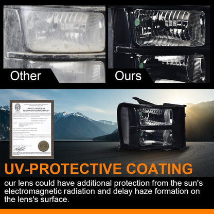 G-PLUS Headlights Assembly Compatible with GMC Sierra 1500 2007-2013 /Fit GMC Sierra 2500HD 3500HD 2007-2014 Headlamps Left and Right Smoky Lens Black Housing Clear Reflector,faros delanteros