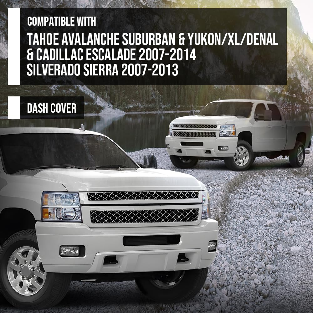 G-PLUS TPE Dash Cover Dashbaord Compatible with Chevy Tahoe Avalanche Suburban & GMC Yukon/XL/Denal & Cadillac Escalade 2007-2014 Fit Chevy Silverado GMC Sierra 2007-2013 Gray