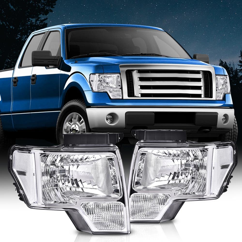 G-PLUS Headlights Compatible with Ford F150 2009-2014 Headlamps Pair Left & Right Clear Lens Chrome Housing Clear Reflector,faros delanteros