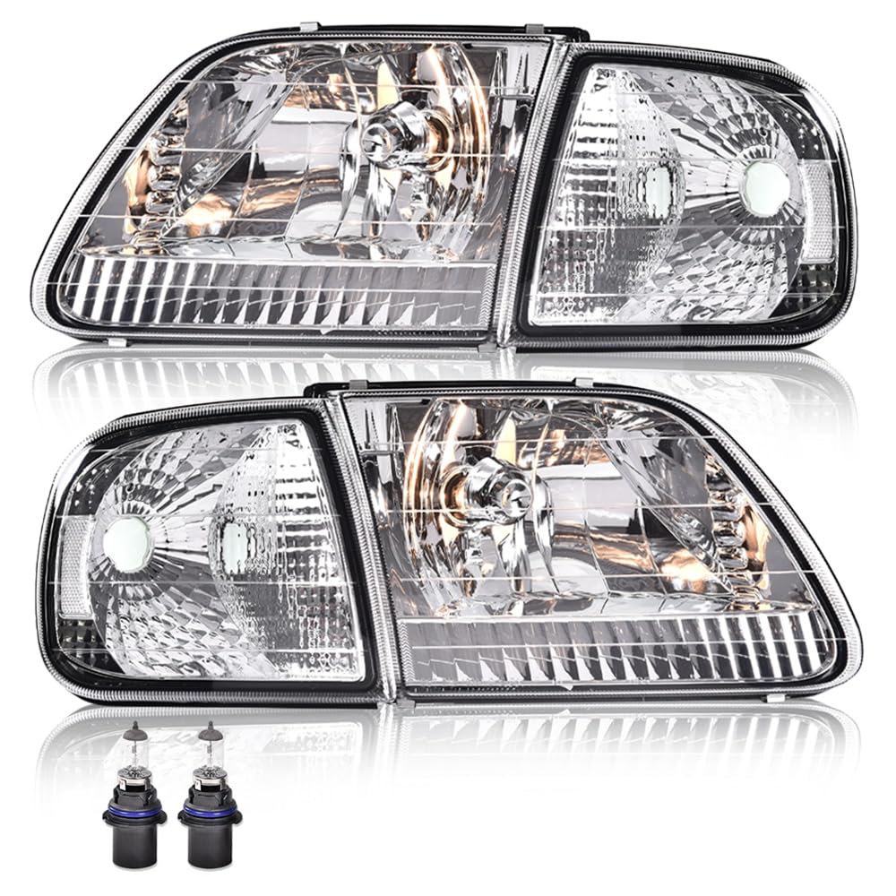 G-PLUS Headlights Fit Ford Expedition 1997-2002/Fit Ford F150 1998-2003/Fit F250 1997-1999 Left & Right Lamps Clear Lens Chrome HousingBumper Headlamps,faros delanteros
