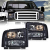G-PLUS Headlights Fit Ford F250 F350 F450 F550 Super Duty 1999-2004,Not Fit w/Factory Sealed Beam Headlights,Smoky Lens Black Housing Clear ReflectorBumper Headlamps,faros delanteros
