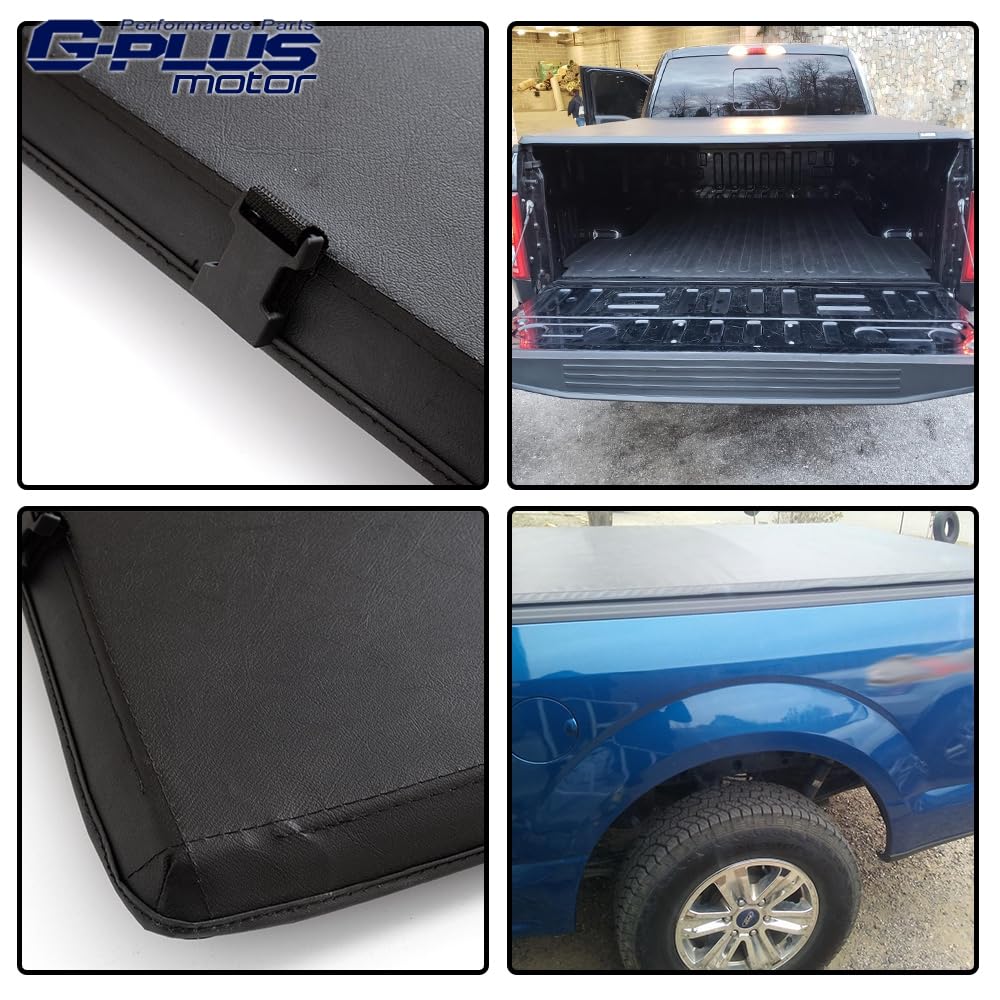 G-PLUS Soft Quad Fold Truck Bed Tonneau Cover Folding Bed Covers Compatible with Ford F150 2015-2020 8' Long Bed (96")